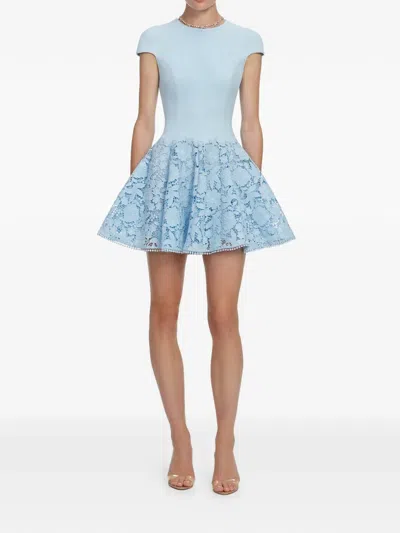 Self-portrait Womens Self Portrait Cap-sleeve Crepe And Lace Mini Dress In Blue