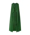Self-portrait Cape-effect Crystal-embellished Plissé-chiffon Gown In Green