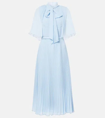 Self-portrait Caped Chiffon Midi Dress In Blue