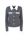 Self-portrait Self Portrait Women Wool Blend Cardigan With Contrasting Collar In Gray