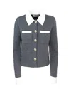 Self-portrait Self Portrait Women Wool Blend Cardigan With Contrasting Collar In Gray