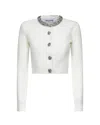 Self-portrait Whirw Cropped Crewneck Cardigan With Crystal Embellishments On Collar And Buttons In Wool Blend Woma In White