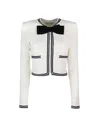 Self-portrait Beige Cardigan With Bow Detail On The Front And Contrasting Trims In Cotton Blend Woman