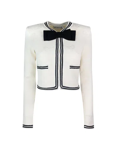 SELF-PORTRAIT CREAM JACQUARD BOW CARDIGAN