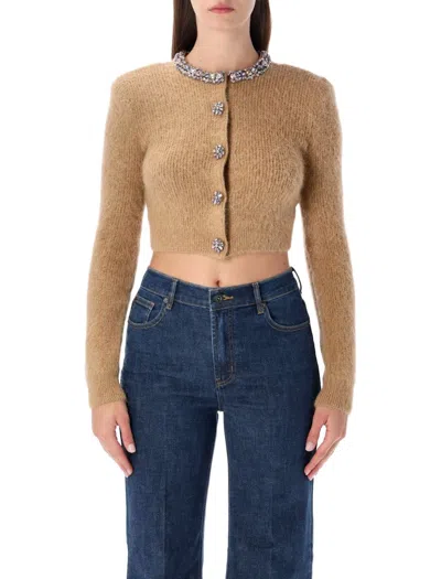 Self-portrait Cardigan Crystal In Brown