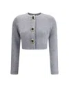 Self-portrait Cropped Gray Sweater With Decorative Buttons In Multi