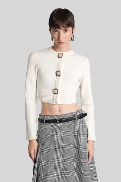 Self-portrait Cardigan In Beige Wool In White