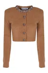 Self-portrait Cardigan In Blend Of Alpaca Wool In Brown