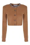 Self-portrait Cardigan In Blend Of Alpaca Wool In Brown