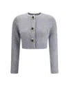 Self-portrait Cropped Gray Sweater With Decorative Buttons In Multi