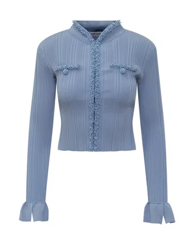 Self-portrait Cardigan In Maglia Con Perle In Blue