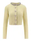 Self-portrait Cardigan In Mixed Wool With Rhinestones In Neutral