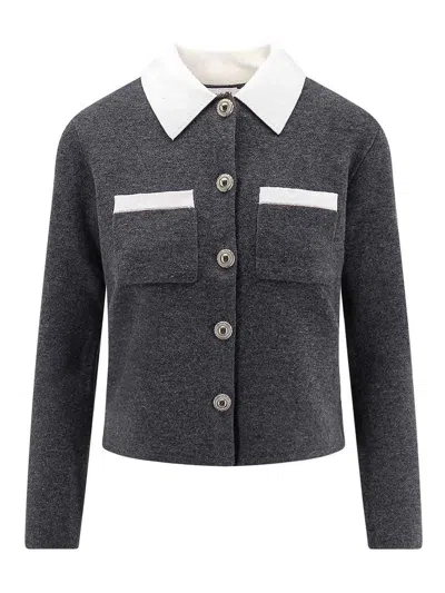 SELF-PORTRAIT CARDIGAN IN WOOL WITH CONTRASTING COLLAR