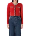 Self-portrait Waffle Knit Crystal Embellished Cardigan In Red