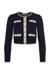 Self-portrait Crochet Knitted Cardigan With Contrasting Profiles In Blue