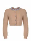 Self-portrait Jewel-embellished Alpaca Cardigan In Brown