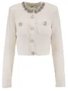 Self-portrait Cropped Sweater With Textured Boucle Knit And Crystal Embellishments In Neutral