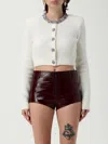 Self-portrait Alpaca Mixed Cardigan With Rhinestones In White