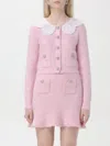 Self-portrait Lace-panelling Cropped Cardigan In Pink