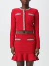 Self-portrait Waffle Knit Crystal Embellished Cardigan In Red