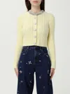 Self-portrait Crystal-embellished Cable-knit Cardigan In Yellow