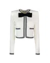 Self-portrait Beige Cardigan With Bow Detail On The Front And Contrasting Trims In Cotton Blend Woman In White