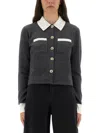 Self-portrait Contrast Collar Wool Blend Cardigan In Blue