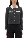 Self-portrait Contrast Collar Wool Blend Cardigan In Gray
