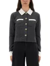 Self-portrait Grey Cardigan With Contrasting Collar In Black