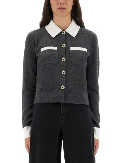 SELF-PORTRAIT CARDIGAN WITH CONTRASTING COLLAR
