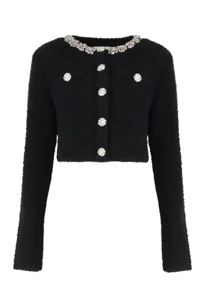 Self-portrait Cardigan With Crystal Finishes In Black