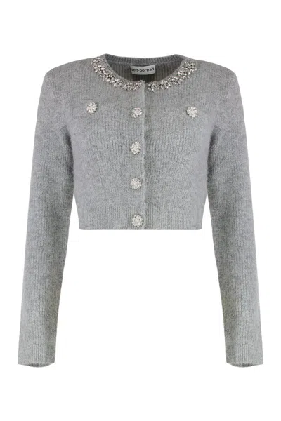 Self-portrait Cardigan With Crystal Finishes In Multi