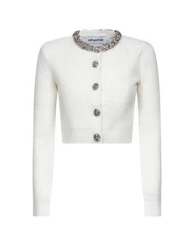 Self-portrait Cardigan With Decorated Trims In White