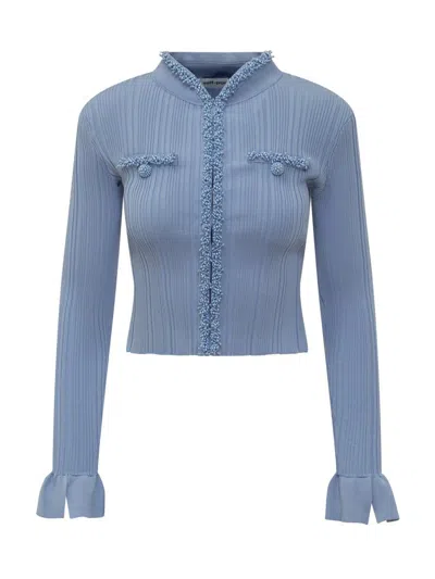 Self-portrait Cardigan With Pearls In Blue