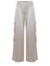 Self-portrait Cream Satin Cargo Trousers In Beige
