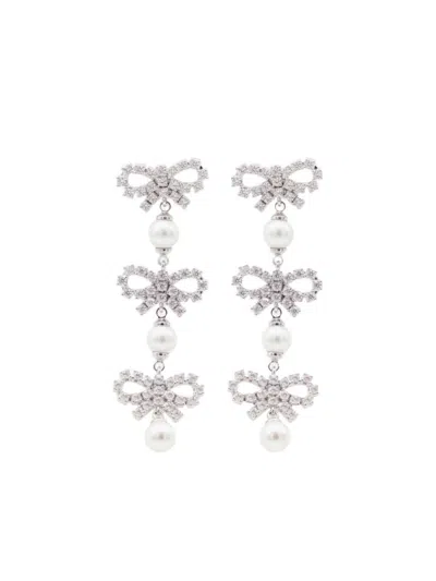 Self-portrait Cascading Bow-shaped Earrings With Crystals In Silver