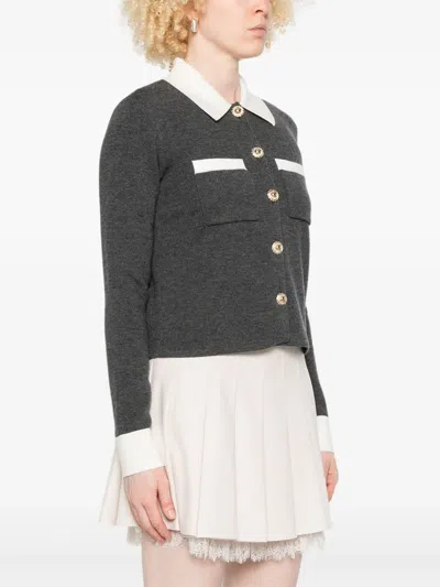 Self-portrait Cardigan With Contrasting Collar In Black
