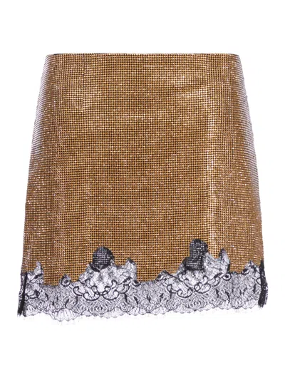 Self-portrait Crystal-embellished Lace-trimmed Mini Skirt In Brown