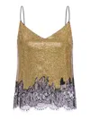 Self-portrait Chainmail Lace Trim Top In Gold