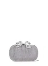 Self-portrait Chainmail Crystal-embellished Clutch In Gray