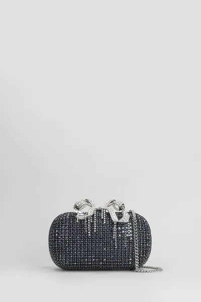 Self-portrait Chainmail Clutch In Blue Crystal