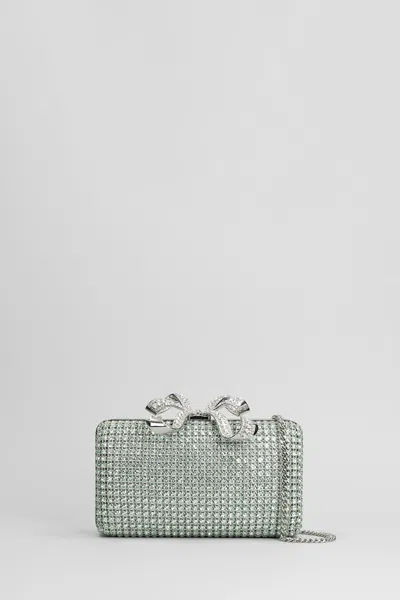 Self-portrait Chainmail Clutch In Green Crystal