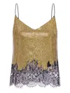 Self-portrait Chainmail Lace Trim Top In Yellow