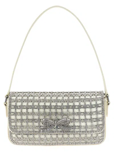 Self-portrait Champagne Crystal Baguette Shoulder Bag In Neutrals/silver