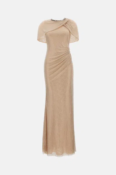 Self-portrait Champagne Rhinestone Maxi Dress In Brown