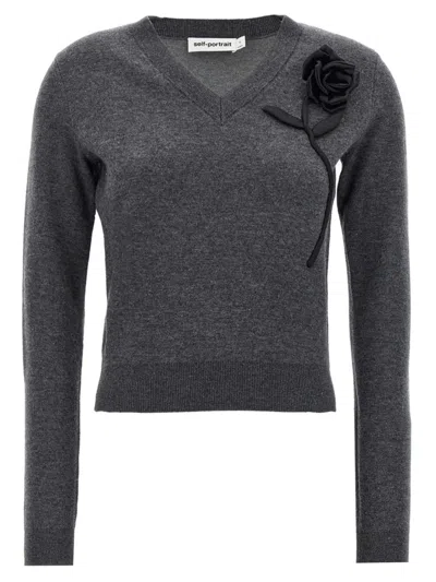 Self-portrait 'charcoal Black Rose Jumper' Sweater In Gray