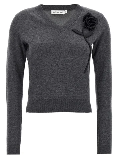 Self-portrait Charcoal Black Rose Jumper Sweaters And Cardigans Gray In Grey