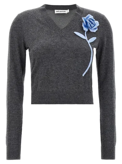 Self-portrait Floral Wool And Cashmere Sweater In Grey