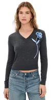 Self-portrait Floral Wool And Cashmere Sweater In Grey
