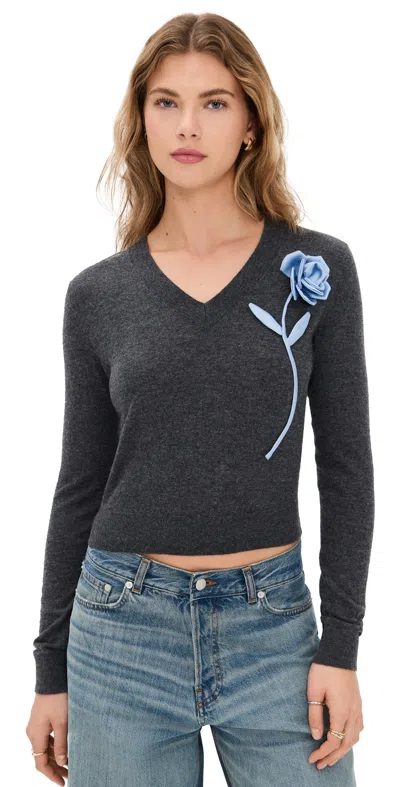 SELF-PORTRAIT CHARCOAL BLUE ROSE SWEATER GREY